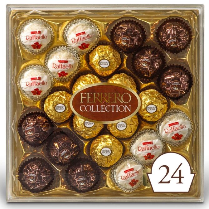 Ferrero Rocher Collection, Fine Hazelnut Milk Chocolates, 24 Count, Gift Box, Assorted Coconut Candy and Chocolates