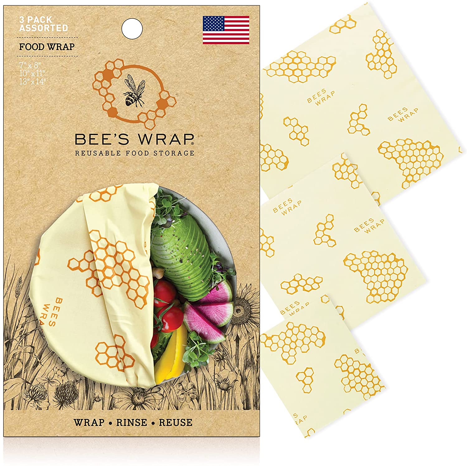 Bee's Wrap - Reusable Beeswax Food Wraps in 3 Sizes (S,M,L) | Stocking Stuffer For Foodies | Amazon Stocking Stuffers | Stocking stuffers For Adults | stocking stuffers for men | mens stocking stuffers | Stocking stuffers for her | Stocking stuffers for guys | Cheap stocking stuffers | Best stocking stuffers | Stocking stuffers for wife | stocking stuffer gifts | Best stocking stuffers