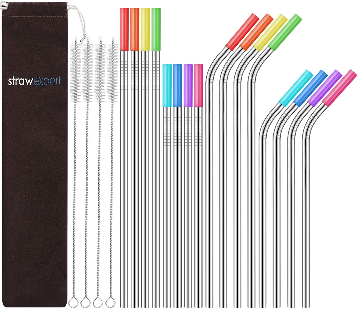 Set of 16 Reusable Stainless Steel Straws with Silicone Tips | Travel Case | Cleaning Brush by StrawExpert | Green Stocking Stuffers | Amazon Stocking Stuffers | Stocking stuffers for adults | stocking stuffers for men | mens stocking stuffers | Stocking stuffers for her | Stocking stuffers for guys | Cheap stocking stuffers | Best stocking stuffers | Stocking stuffers for wife | stocking stuffer gifts