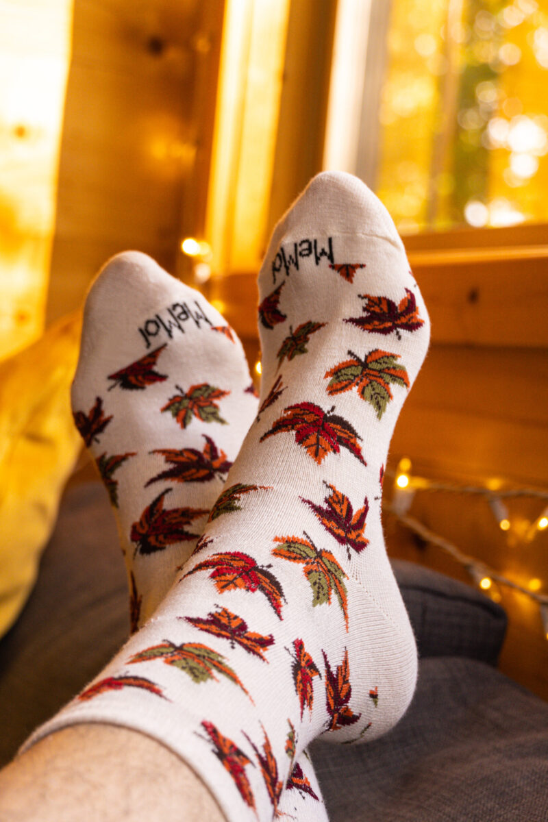 Relaxing With Autumn Leaves Socks At Think Big! A Tiny House Resort Catskills NY