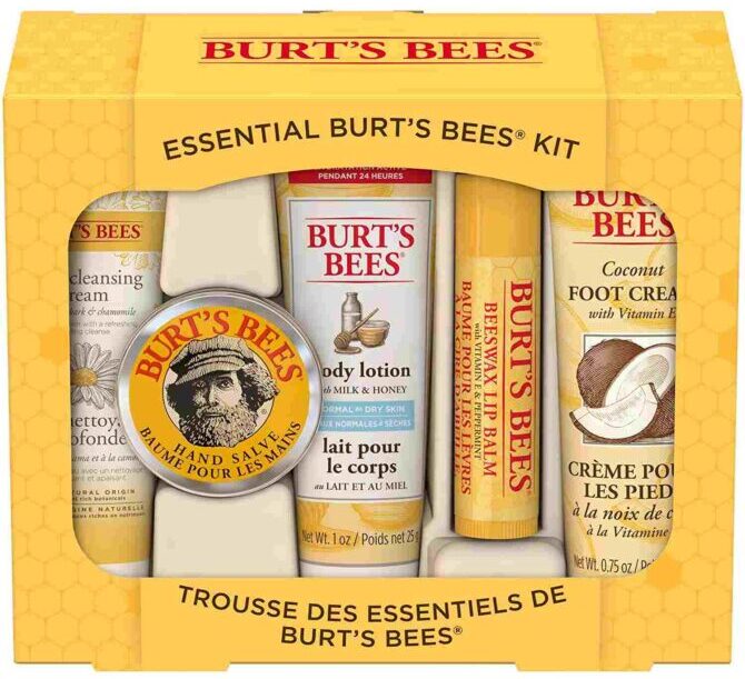 Burt's Bees Essentials Kit 5 Body Care Products , Everyday Essentials Set - Beeswax Lip Balm, Deep Cleansing Cream, Hand Salve, Body Lotion & Foot Cream, Travel Size