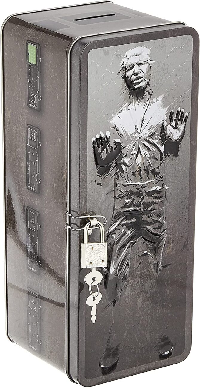 The Tin Box Company 345507 Han Solo Star Wars XL Frozen in Carbonite Tin Bank with Coin Slot, Lock & Key, Grey