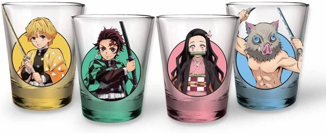 Demon Slayer Kimetsu no Yaiba 2 oz Mini Glass Set of 4 Tanjiro Zenitsu Inosuke and Nezuko