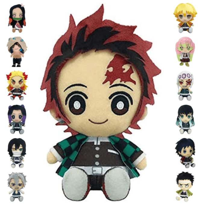 Bandai Demon Slayer Kimetsu no Yaiba Chibi Plush Tanjiro Nezuko Inosuke Zenitsu Giyu Obanai Muichiro Tengen Mitsuri Shinobu Rengoku Sanemi Gyomei