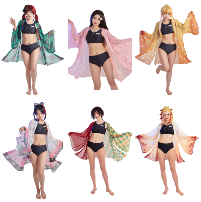 Demon Slayer Kimetsu no Yaiba Cover up Swimsuit Bathing Suit Swimwear Tanjiro Zenitsu Nezuko Giyu Shinobu Rengoku