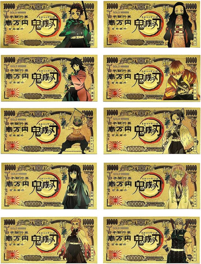 Demon Slayer Kimetsu no Yaiba Gold Coated Banknote Bill Bookmark