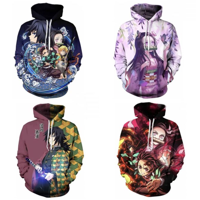 Demon Slayer Kimetsu no Yaiba Hoodies Tanjiro Nezuko Inosuke Zenitsu Giyu