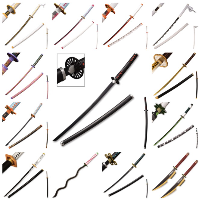 Demon Slayer Kimetsu no Yaiba Stainless Steel Katana Nichirin Sword Tanjiro-Zenitsu-Insosuke-Rengoku-Shinobu-Giyu-Tengen-Muichiro-Mitsuri-Obanai-Sanemi-Kanawo-Sabito-Kokushibo-Yoriichi-Kaigaku