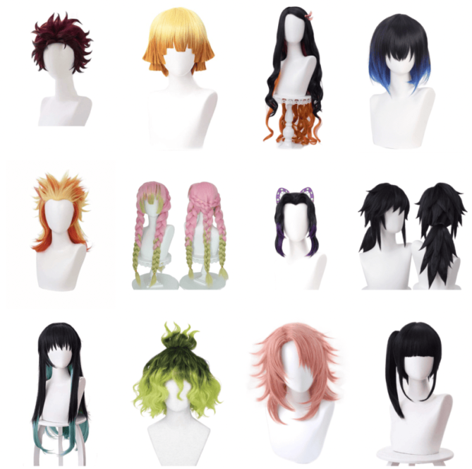 Demon Slayer Kimetsu no Yaiba Wig Hair Cosplay Tanjiro Zenitsu Inosuke Nezuko Rengoku Mitsuri Shinobu Giyu Tokito Gyutaro Sabito Kanao