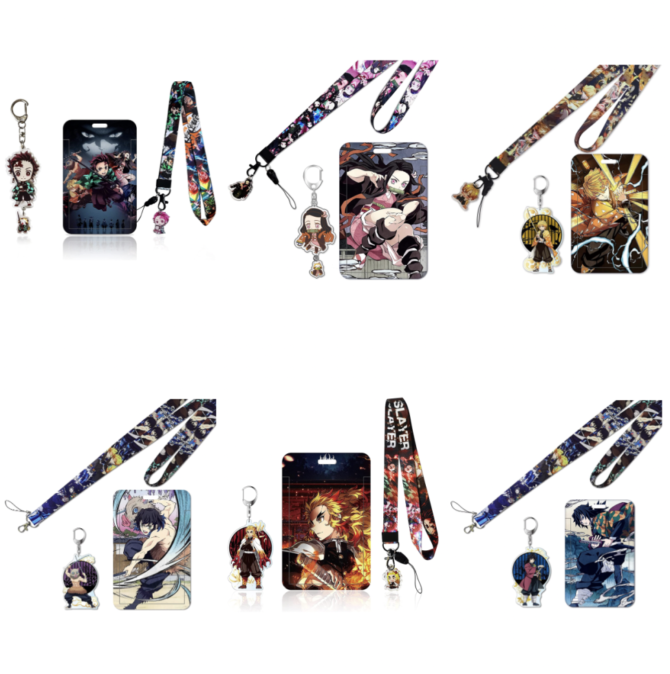 Demon Slayer Kimetsu no Yaiba Lanyards with Keychains Tanjiro Nezuko Zenitsu Inosuke Rengoku Giyu