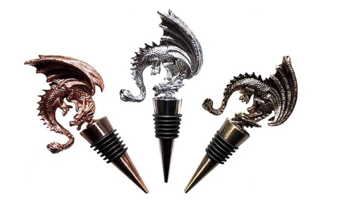 Dragon Wine Stoppers Gothic Metal Alloy Design by Lockban