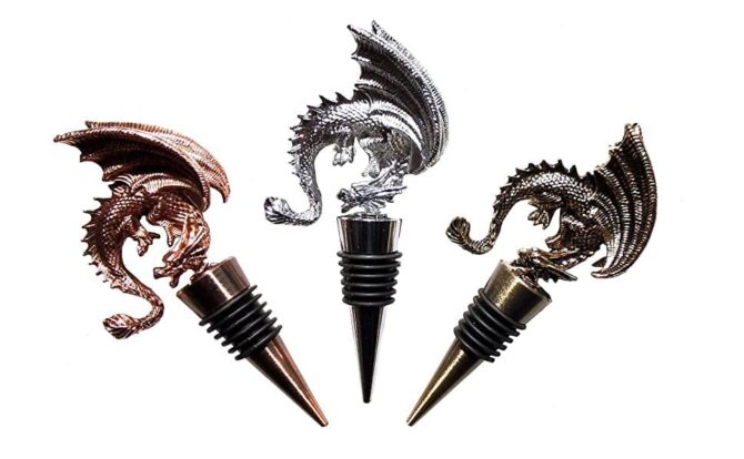 Dragon Wine Stoppers Gothic Metal Alloy Design by Lockban