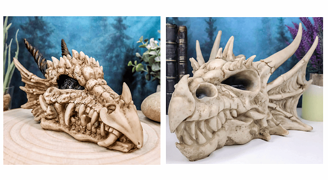 Game of Thrones Dragon Head Skull Realistic Fossil Statue 7.75 and 9 Inches Long