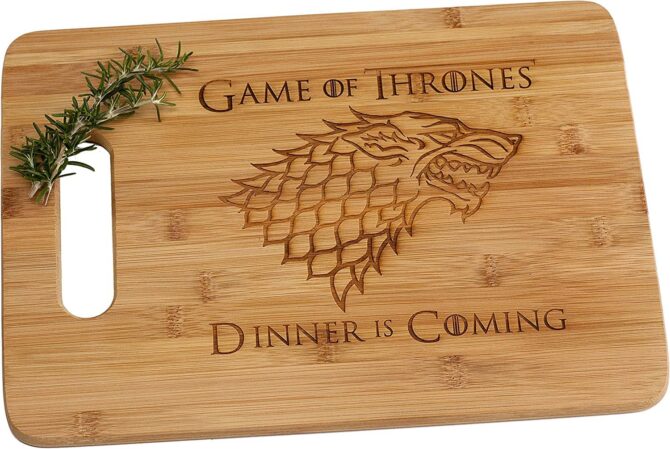 Game of Thrones Dinner is Coming Laser Engraved Bamboo Wood Cutting Board with Handle House Stark