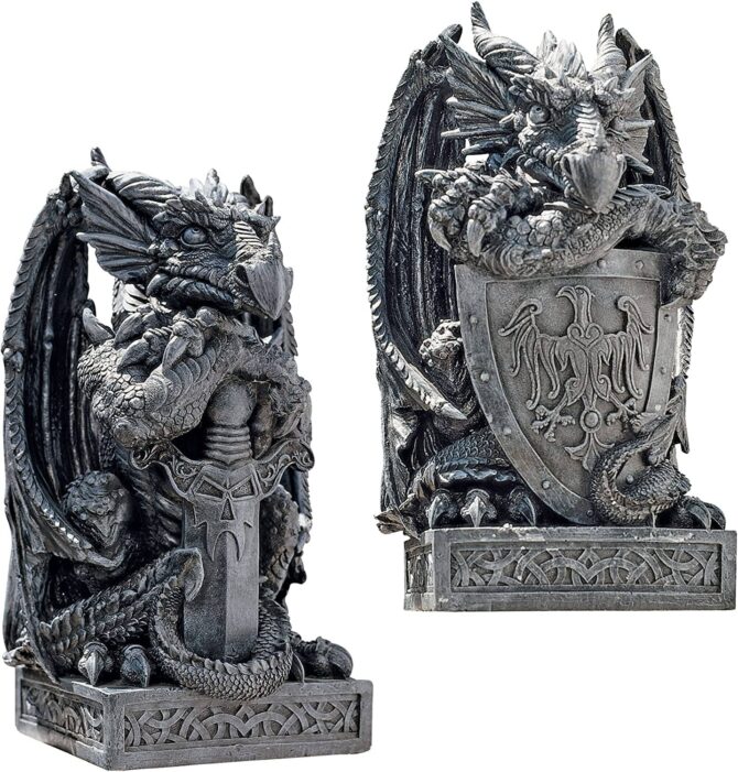 Design Toscano CL92897 The Arthurian Dragon Statues Set of Sword and Shield,Gray Stone Finish