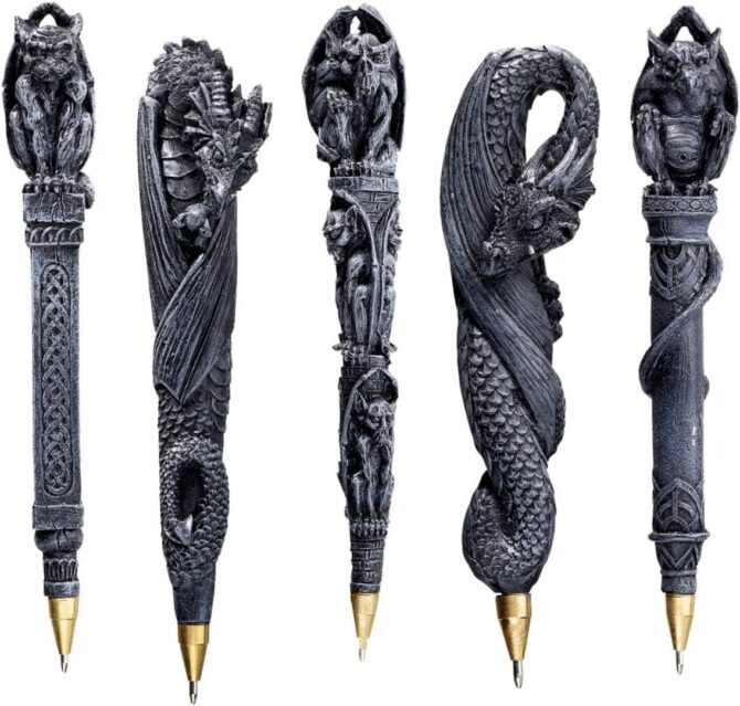 Design Toscano CL993074 Gargoyles and Dragons Gothic Decor Sculptural Ball Point Pens