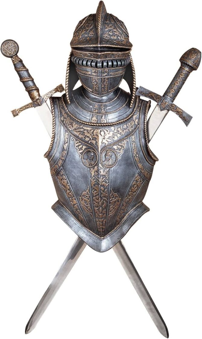 Design Toscano Nunsmere Hall 16th Century Battle Armor Medieval Wall Sculpture with Removable Display Swords