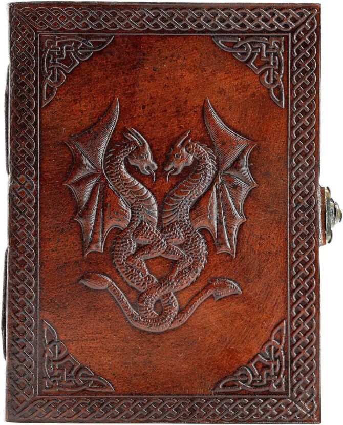 Handmade Leather Double Dragon Journal_Writing Notebook Diary_Bound Daily Notepad