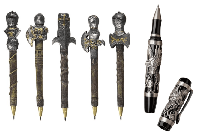 Knights of the Realm: Battle Armor Pen Set and Twin Dragons Sculptural Pewter Pen by Design Toscano Knights of the Realm Battle Armor Pen and Twin Dragons Sculptural Pewter Pen by Design Toscano