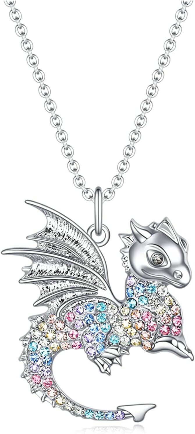 Baby Dragon Necklace Multi Colored Diamonds Rhinestones