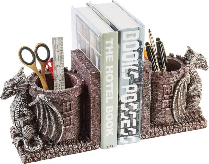 Dragon Guarding Castle Bookholder Bookends