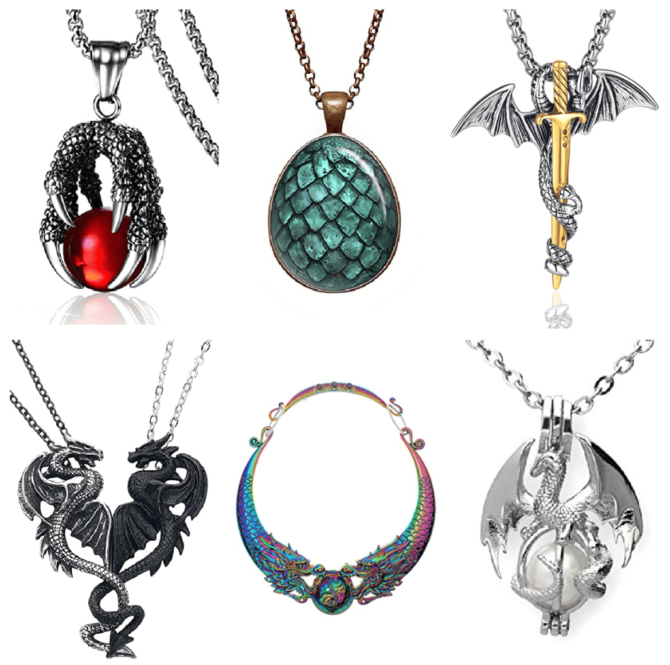 Dragon themed necklaces pendants egg