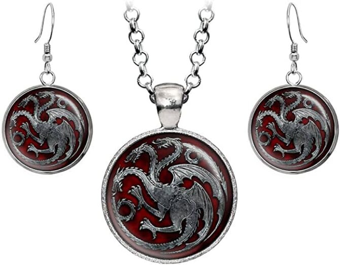 Game of Thrones Targaryen Pendant, Khaleesi Necklace Earrings, Daenerys Jewelry