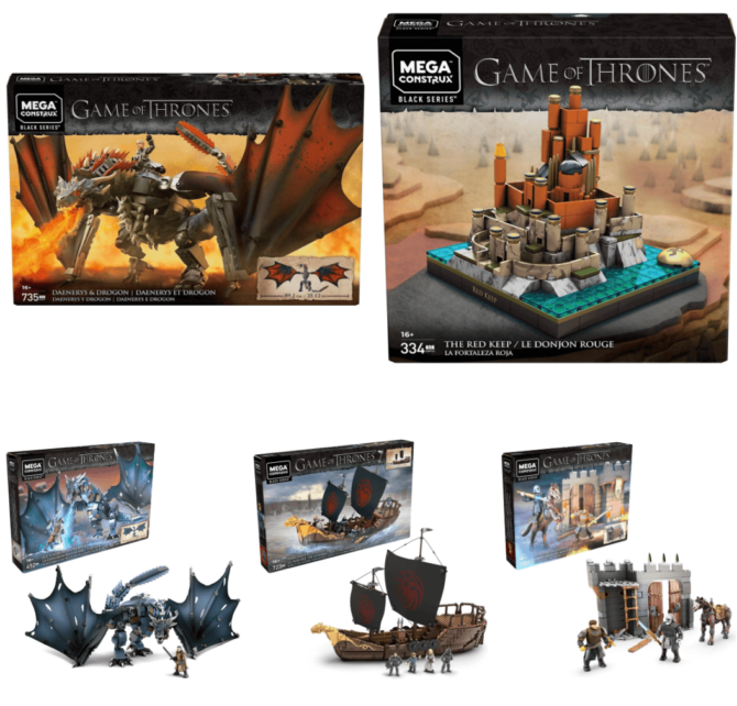 Mega Construx Game of Thrones Building Sets - Daenerys and Drogon - The Red Keep - Targaryen Warship - Winterfell Defense