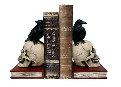 Gothic Raven Statue on Skulls Bookholder Bookends Bird Crow