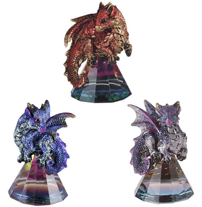 Baby Dragon on Pyramid Glass - Statue Figurine - Red - Blue - Purple Baby Dragon on Pyramid Glass - Statue Figurine - Red - Blue - Purple