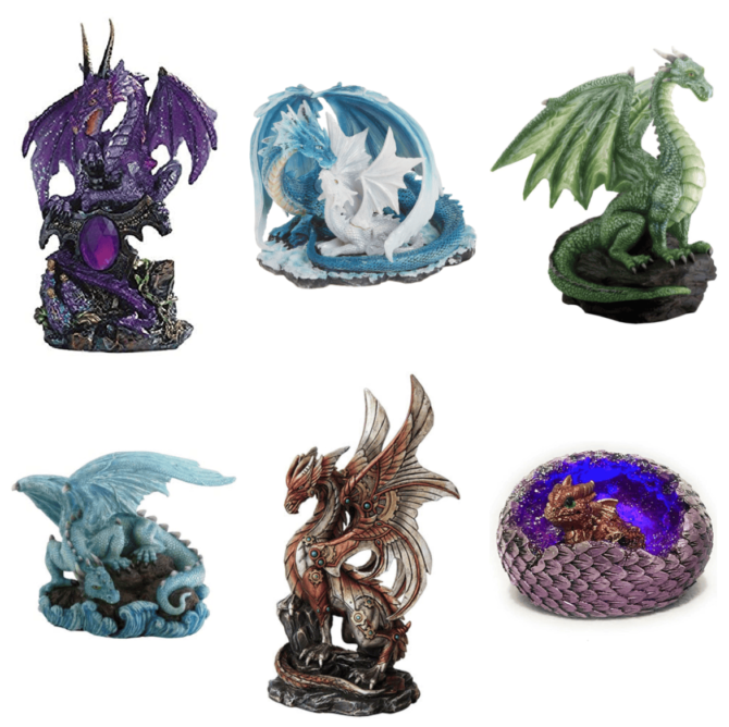 Dragon Display Figures Purple Blue Green Mother and Baby Crystal Geode Steampunk