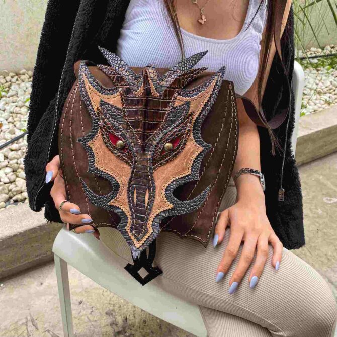 Dragon Head Leather Messenger Bag