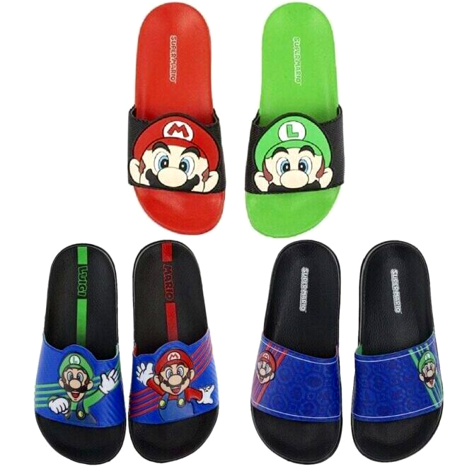 Super Mario Nintendo Sandals, Mario and Luigi Slides Boys Sizes 12 to 4