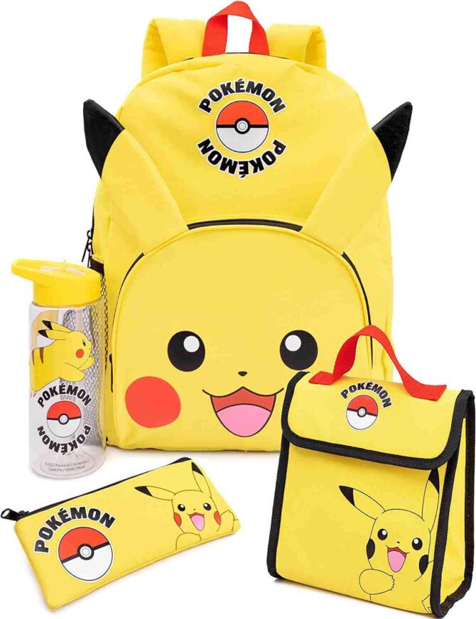 Pokemon Pikachu Backpack Set 4 Piece Lunch Box Water Bottle Pencil Case