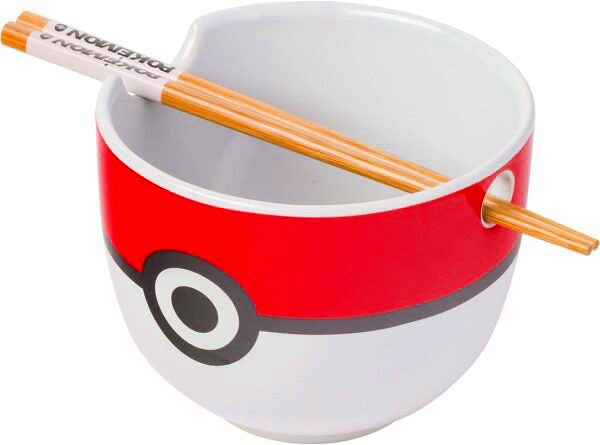 Silver Buffalo Pokemon Pokeball Ceramic Ramen Noodle Bowl with Chopsticks