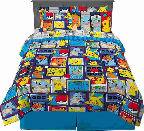 Franco Kids Bedding Super Soft Comforter and Sheet Set with Sham, 7 Piece Full Size, Pokemon