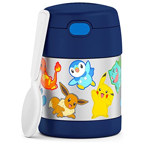 THERMOS FUNTAINER 10 Ounce Stainless Steel Vacuum Insulated Kids Food Jar with Spoon, Pokemon