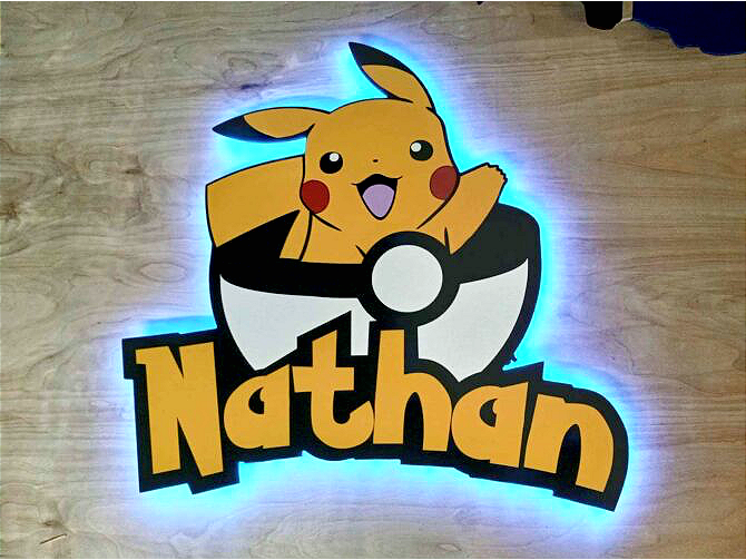 Customize Pokemon Sign With Your Name Light Pikachu Personalize Pokeball