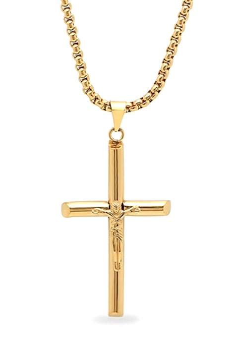 Steeltime Mens 18K Gold over Stainless Steel Cruifix Cross Pendant Necklace
