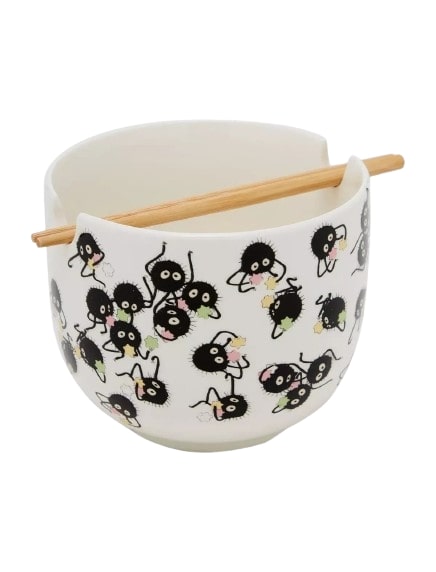 Studio Ghibli Spirited Away Soot Sprites Allover Print Ramen Bowl with Chopsticks