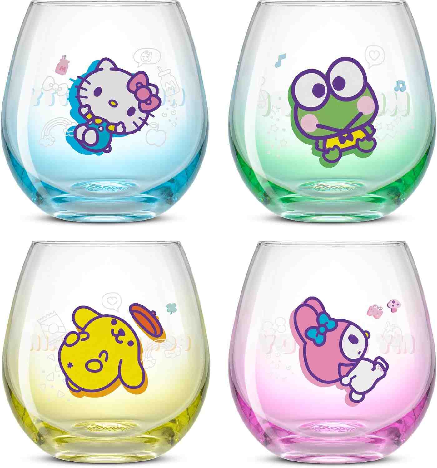 JoyJolt Hello Kitty & Friends Above the Clouds Stemless Drinking Glasses, 15 oz