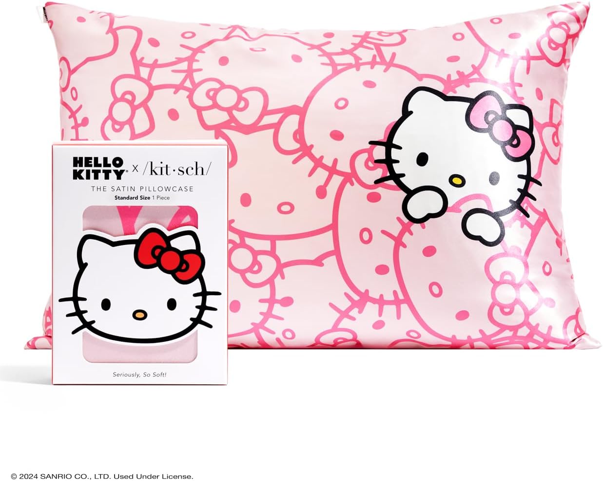Kitsch x Hello Kitty (Pink Kitty Faces) - Satin Pillowcase with Zipper for Hair and Skin