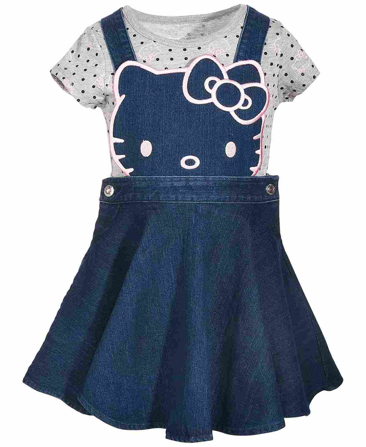 Hello Kitty Little Girls 2-Pc. Denim Skirtall & T-Shirt Set