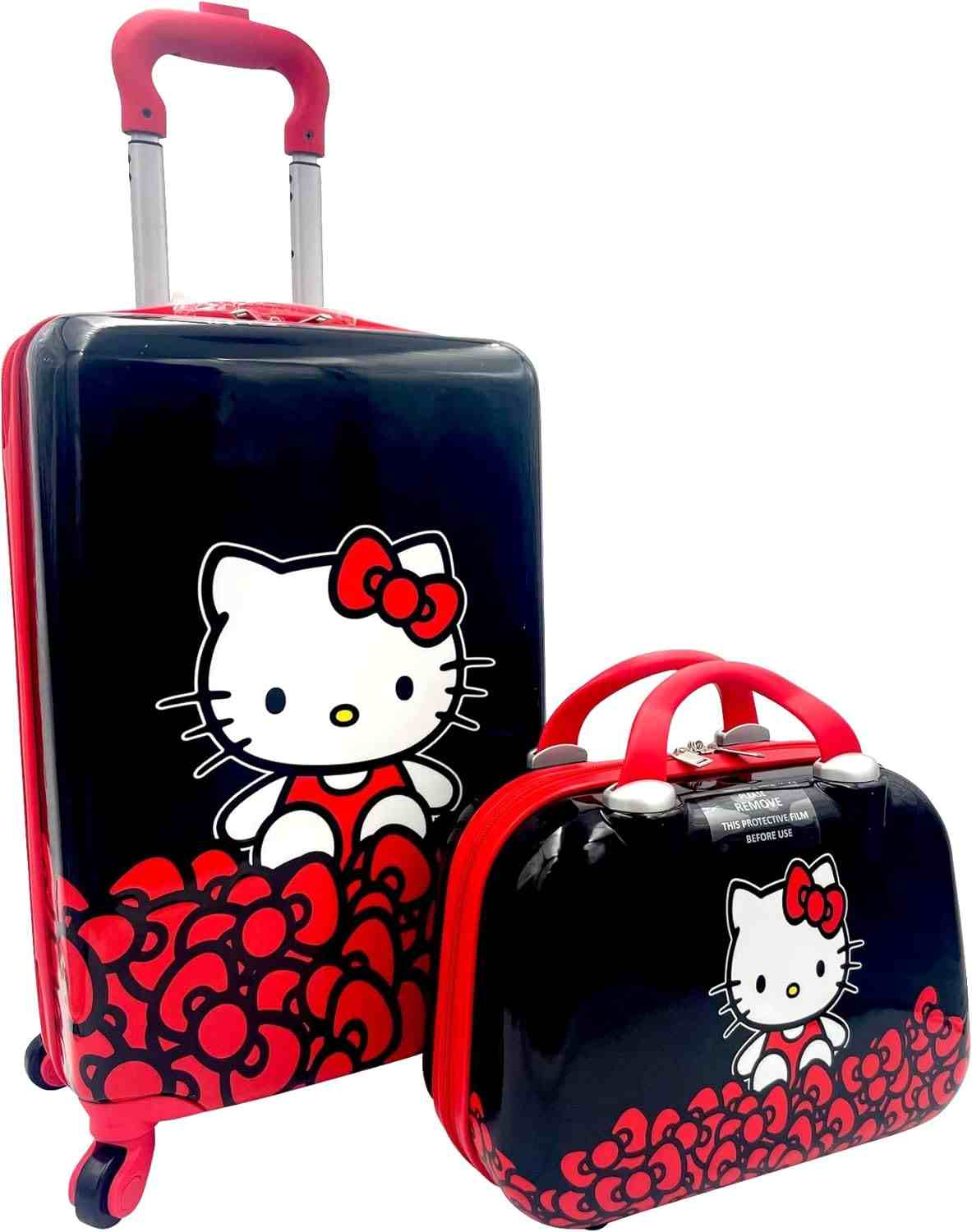 Hello Kitty Luggage Fast Foward Kid's Hard-Side 20 inch Spinner Carry On Suitcase and Beauty Case Set