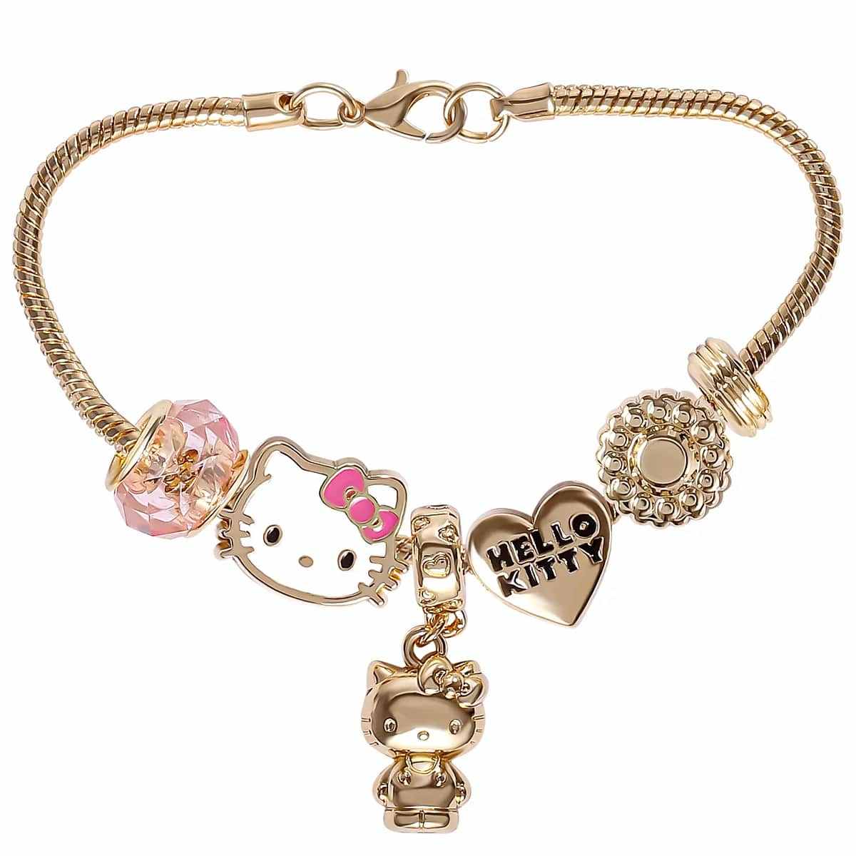 Sanrio Hello Kitty Fashion Charm Bead Bracelet with Pink and Gold Tone Enamel Beads