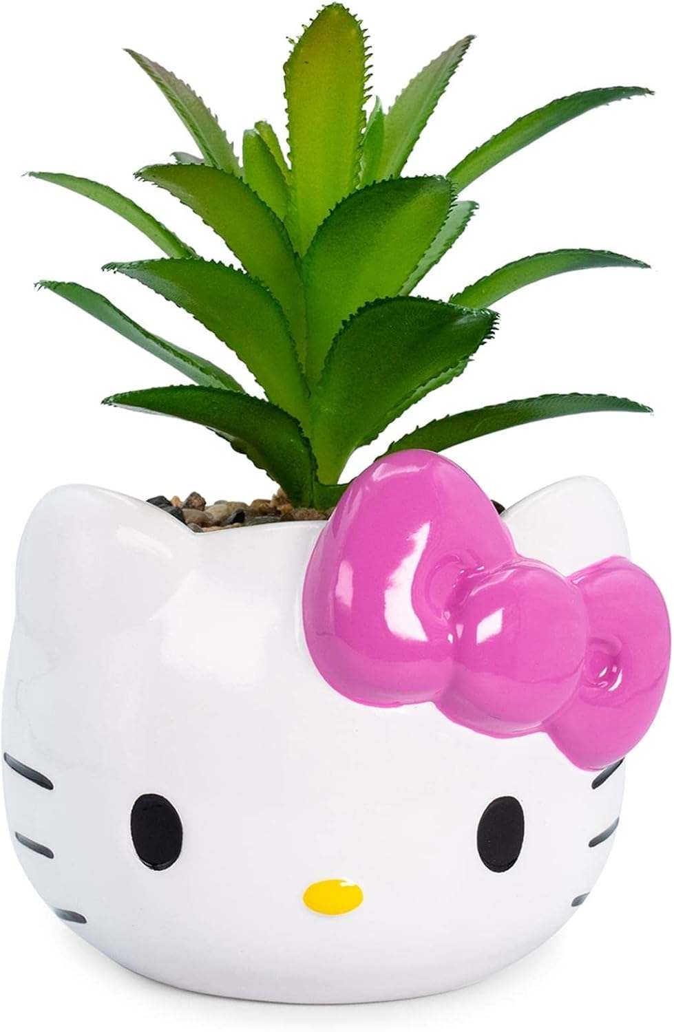 Silver Buffalo Sanrio Hello Kitty Face 3-Inch Ceramic Mini Planter with Artificial Succulent