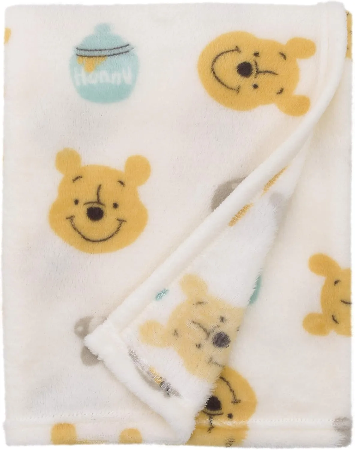 Disney Winnie The Pooh Ivory, Yellow & Aqua Super Soft Plush Baby Blanket
