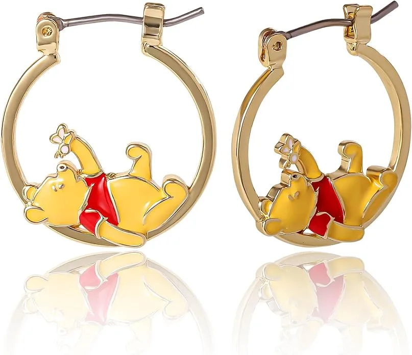 Winnie the Pooh Hoop Earrings, 18k Gold Flash-Plated